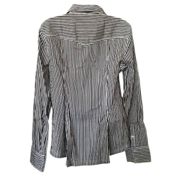 Guess  Blk Wht Stripe Long Sleeve V Neck Collared Button Down Shirt Sz L #05 - Picture 2 of 4
